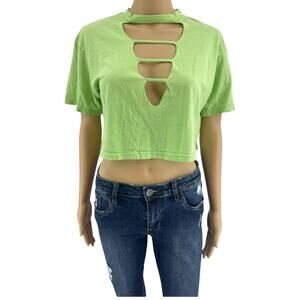 Truly Madly Deeply S Green Distressed Cut Out Crop Top Tee Fairy Core Grunge
